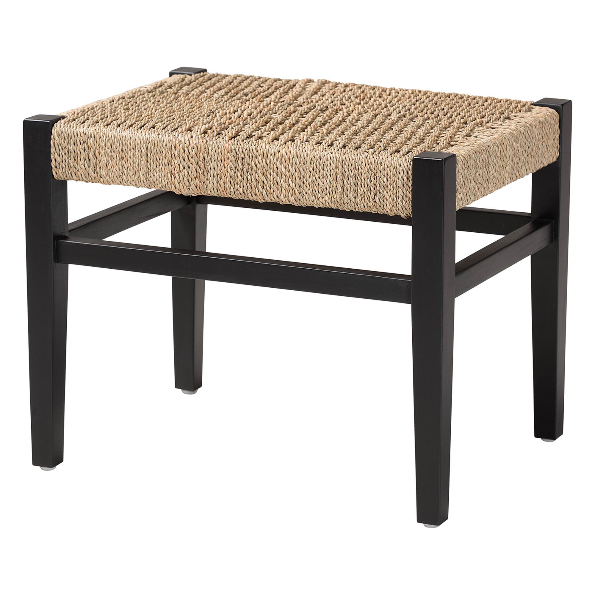 bali & pari Amber Seagrass Accent Bench - Handwoven Natural Fiber Stool with Black Wood Frame, Compact Coastal Boho Seating for Living Room or Entryway Affordable modern furniture in Chicago, classic living room furniture, modern ottoman, cheap ottoman